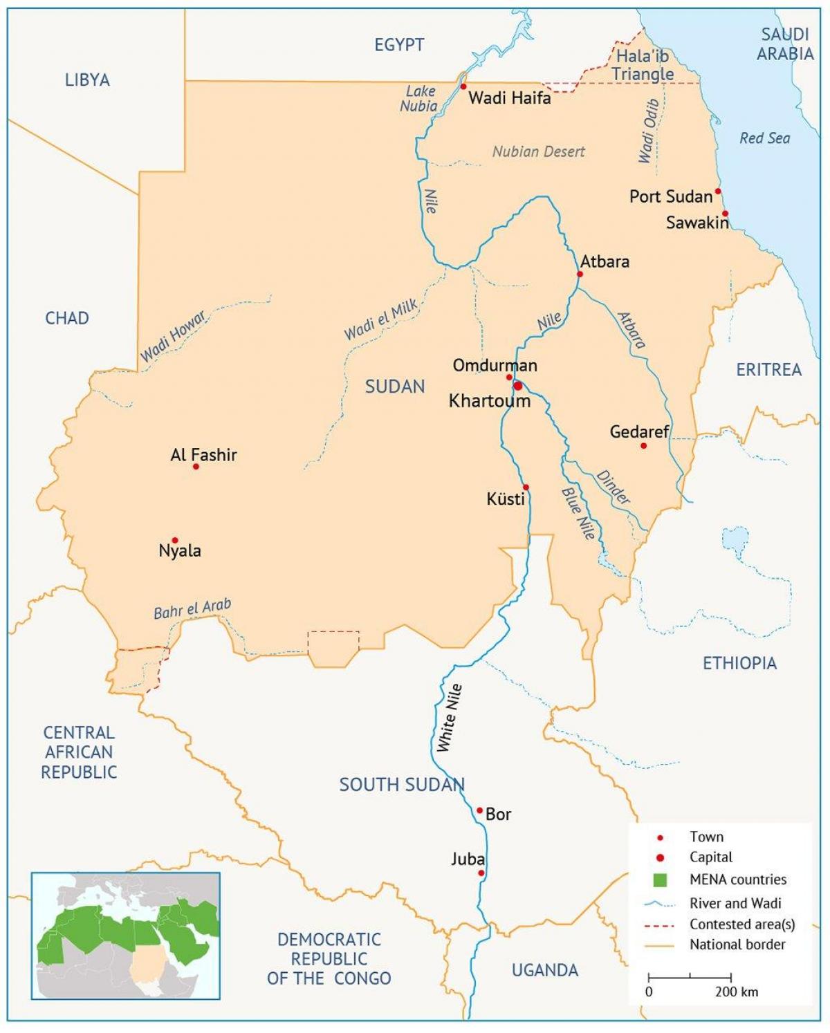 Mapa do Sudão do rio