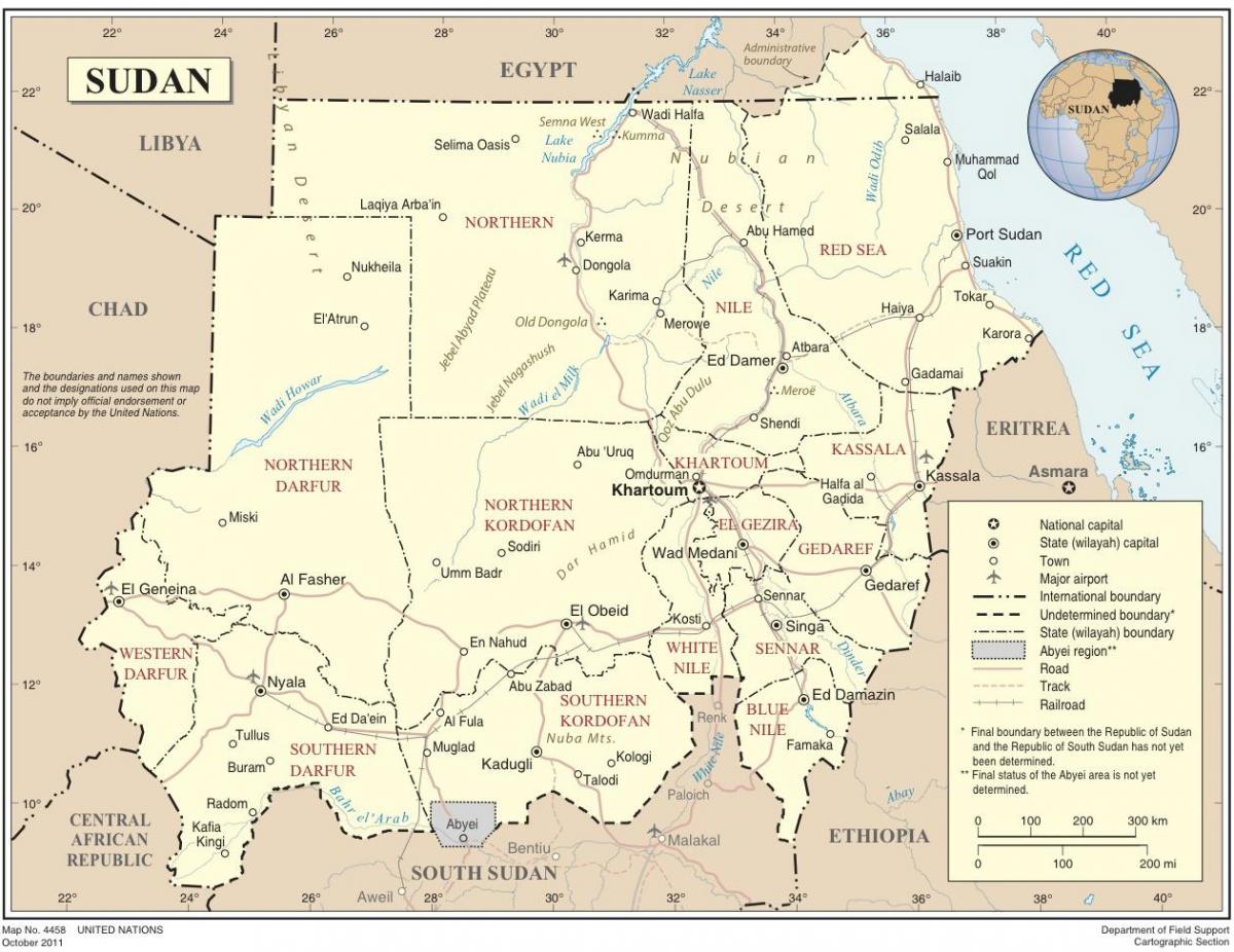 Mapa do Sudão estados