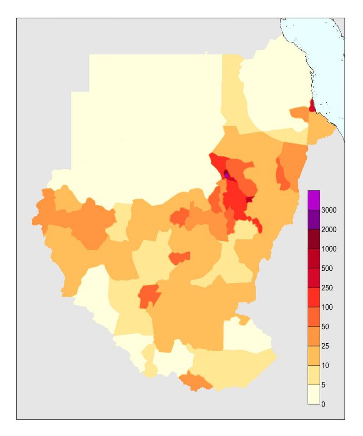 Mapa de população do Sudão